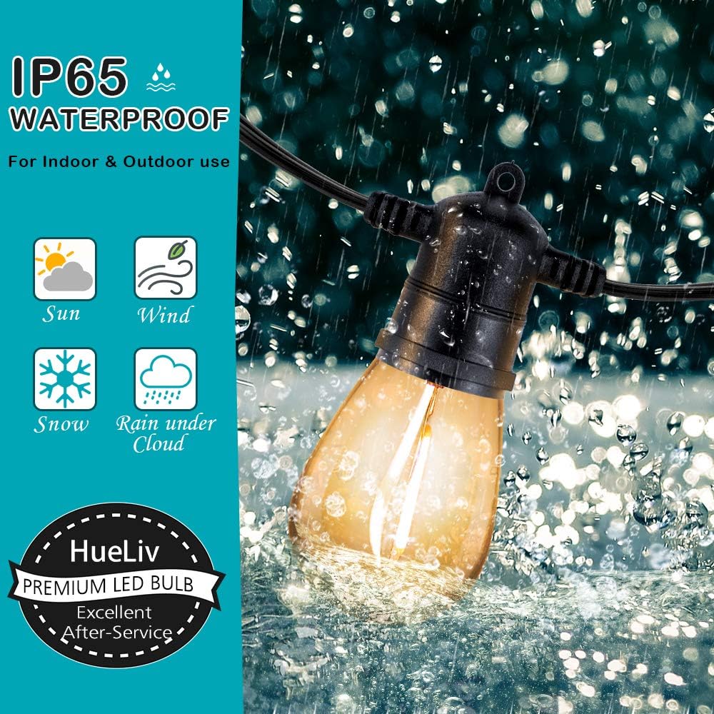 96 FT WarmWhite LED Outdoor String Lights, 34 Bulbs, 2 Pack 48FT B77947