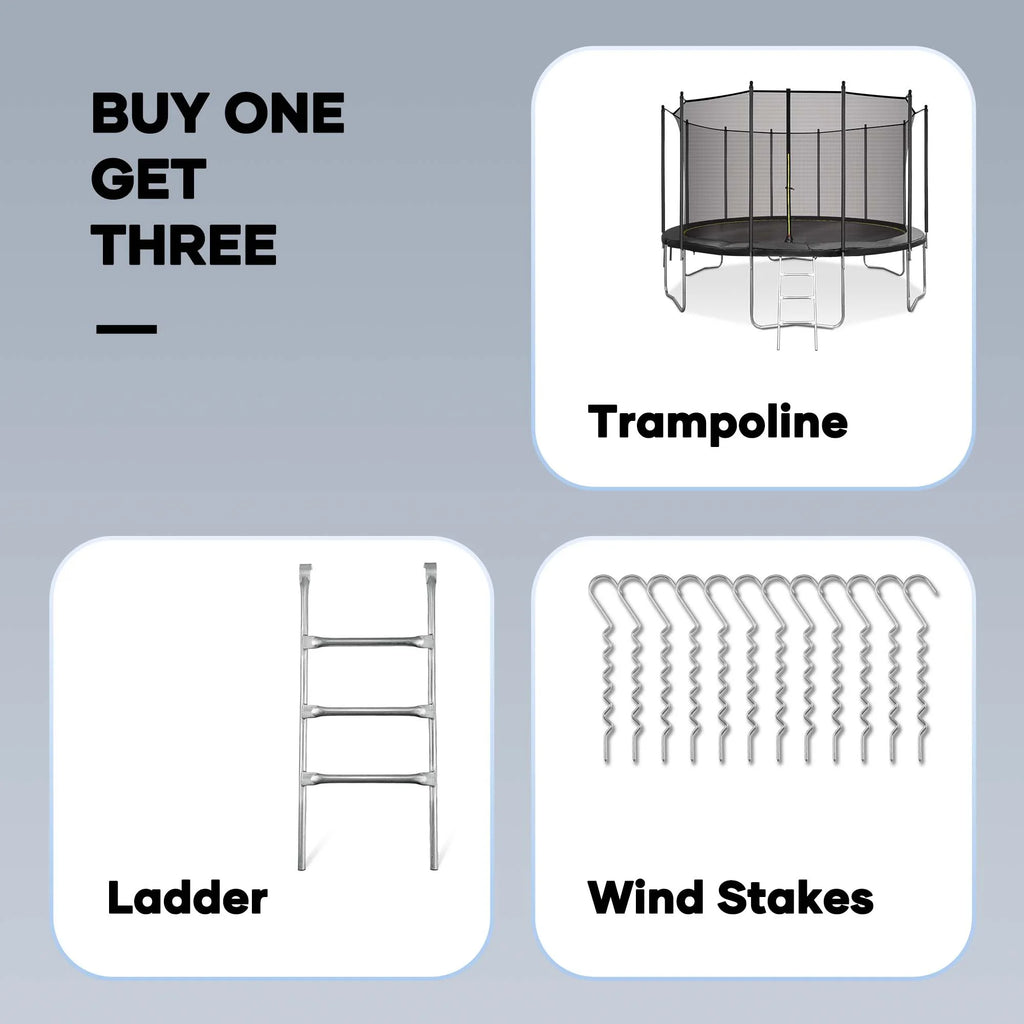 14 FT Trampoline with Ladder, Safety Enclosure, Wind Stakes F432