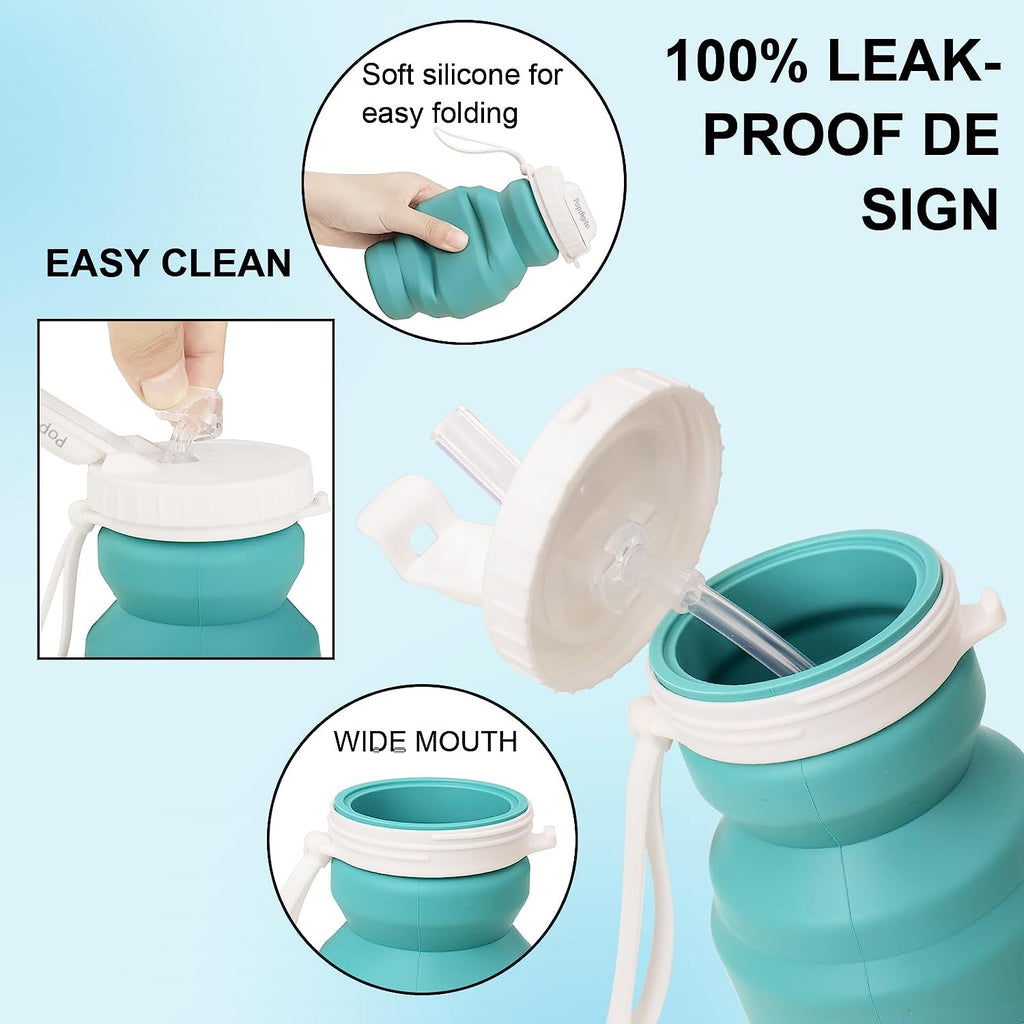 Collapsible Silicone Water Bottle 320ml with Straw T547