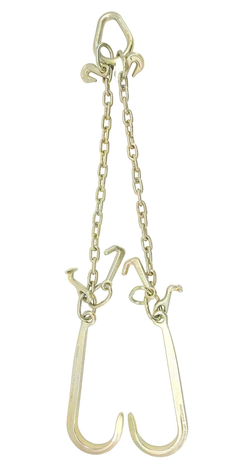 5/16" G70 V-Chain Bridle with 15" Large J Hooks, T-Hook & J-Hook with Grab Hooks 2' Legs Pack of 2 M85830