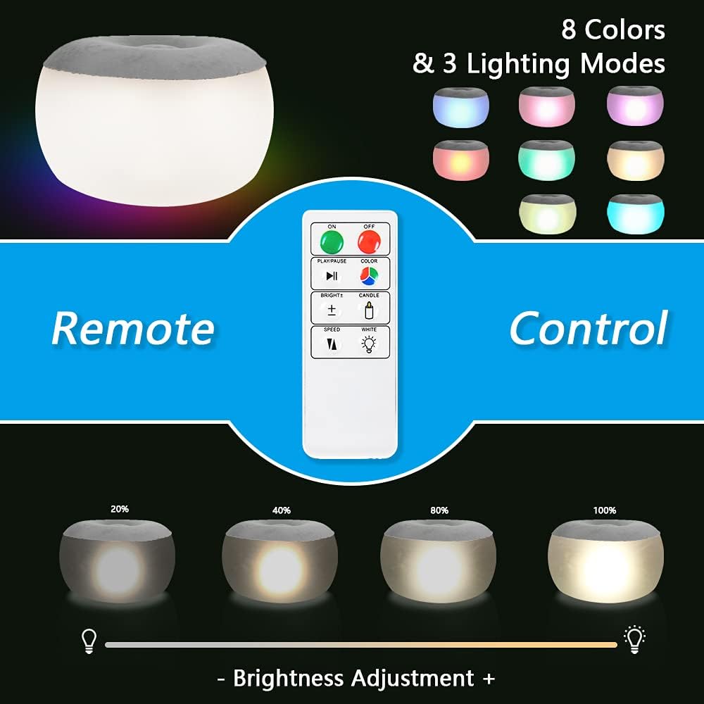 Inflatable Stool Ottoman with Remote Control LED Light and Foot Pump M682988