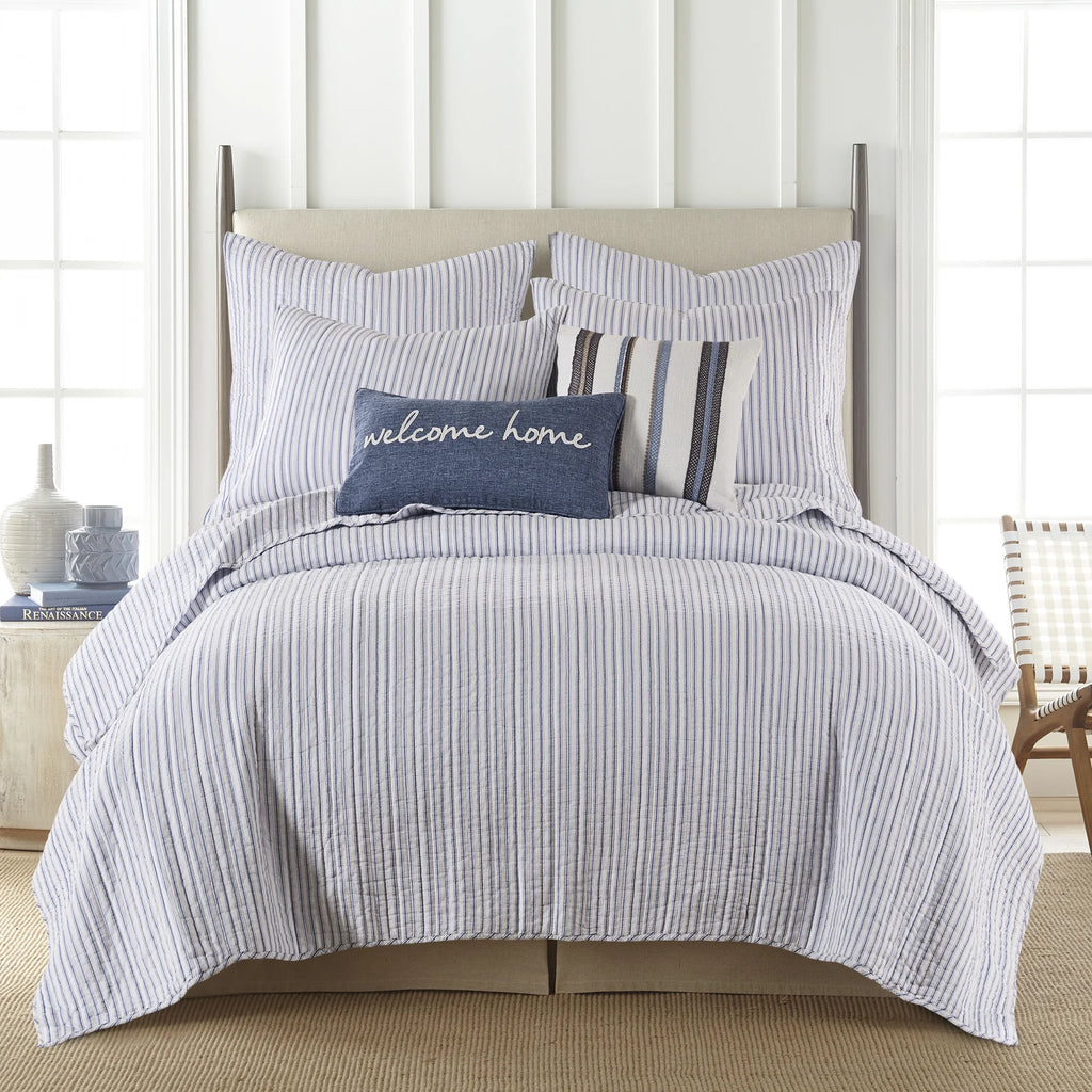 Blue Reversible Cotton Quilt Set with Two Pillow Shams Y77455