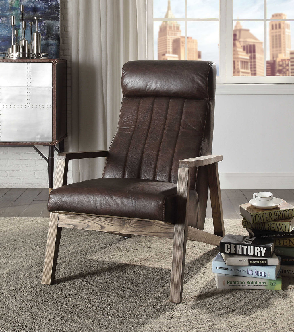 Distressed Chocolate Top Grain Leather Accent Chair Y85463