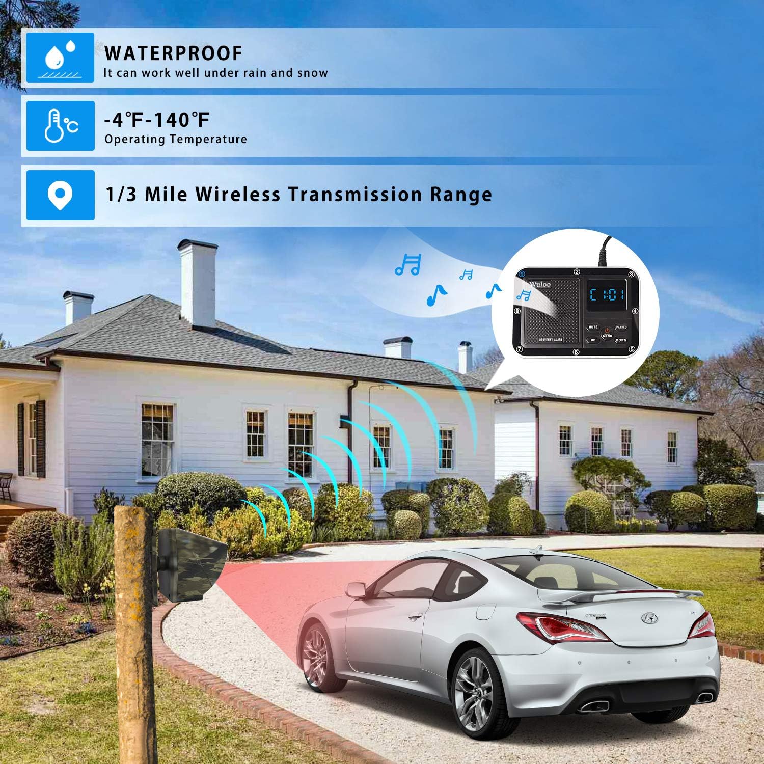 1800 Ft Wireless Outdoor Motion Sensor Driveway Alarm System N545