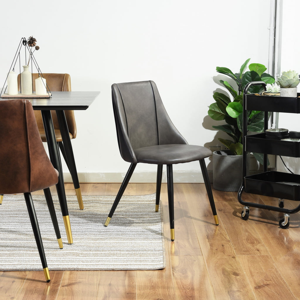 Grey Faux Leather Upholstered Dining Chairs Set of 2 with Metal Legs P532