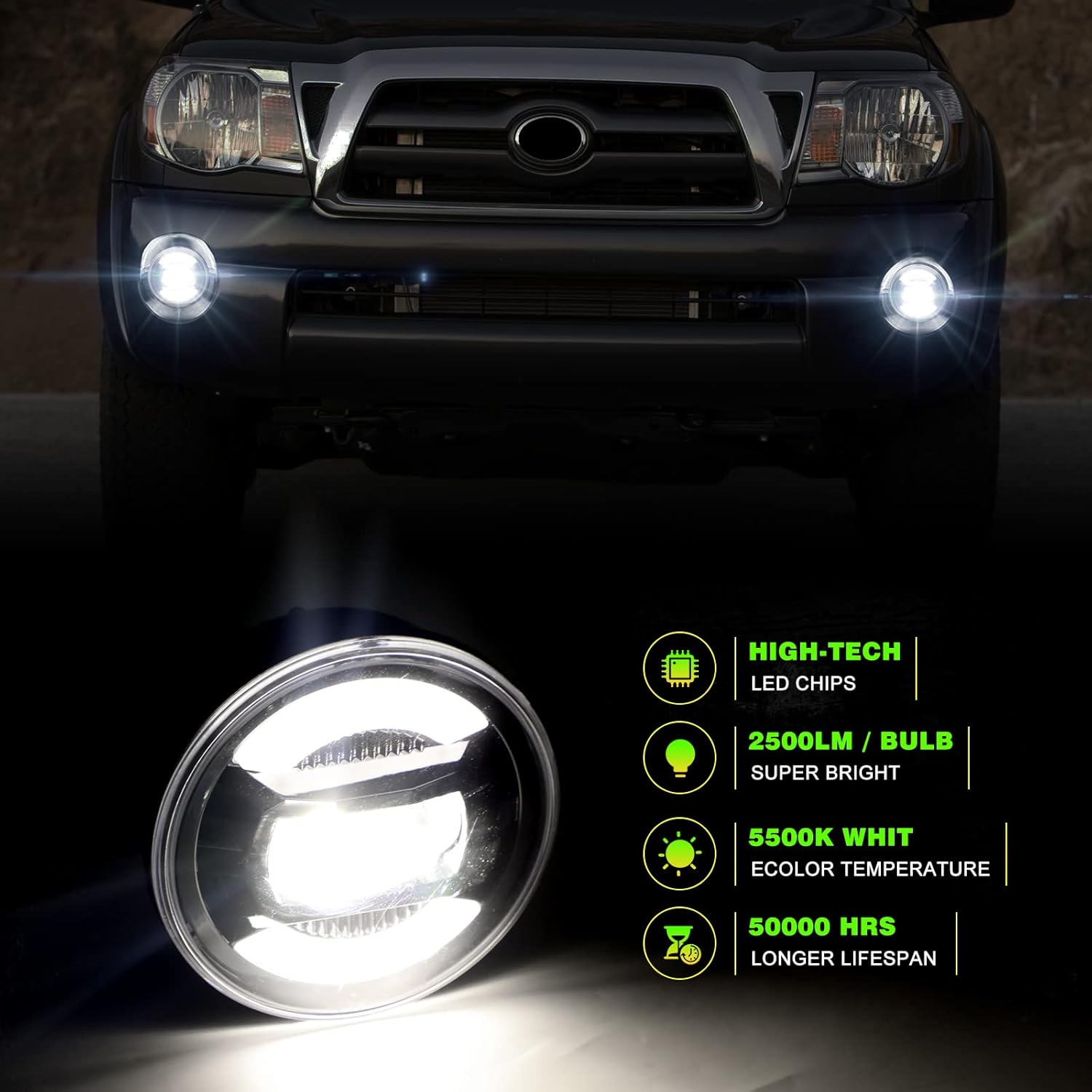 LED Fog Light Assembly with White DRL/Amber Turn Signal, Black, Pack of 2 U7768