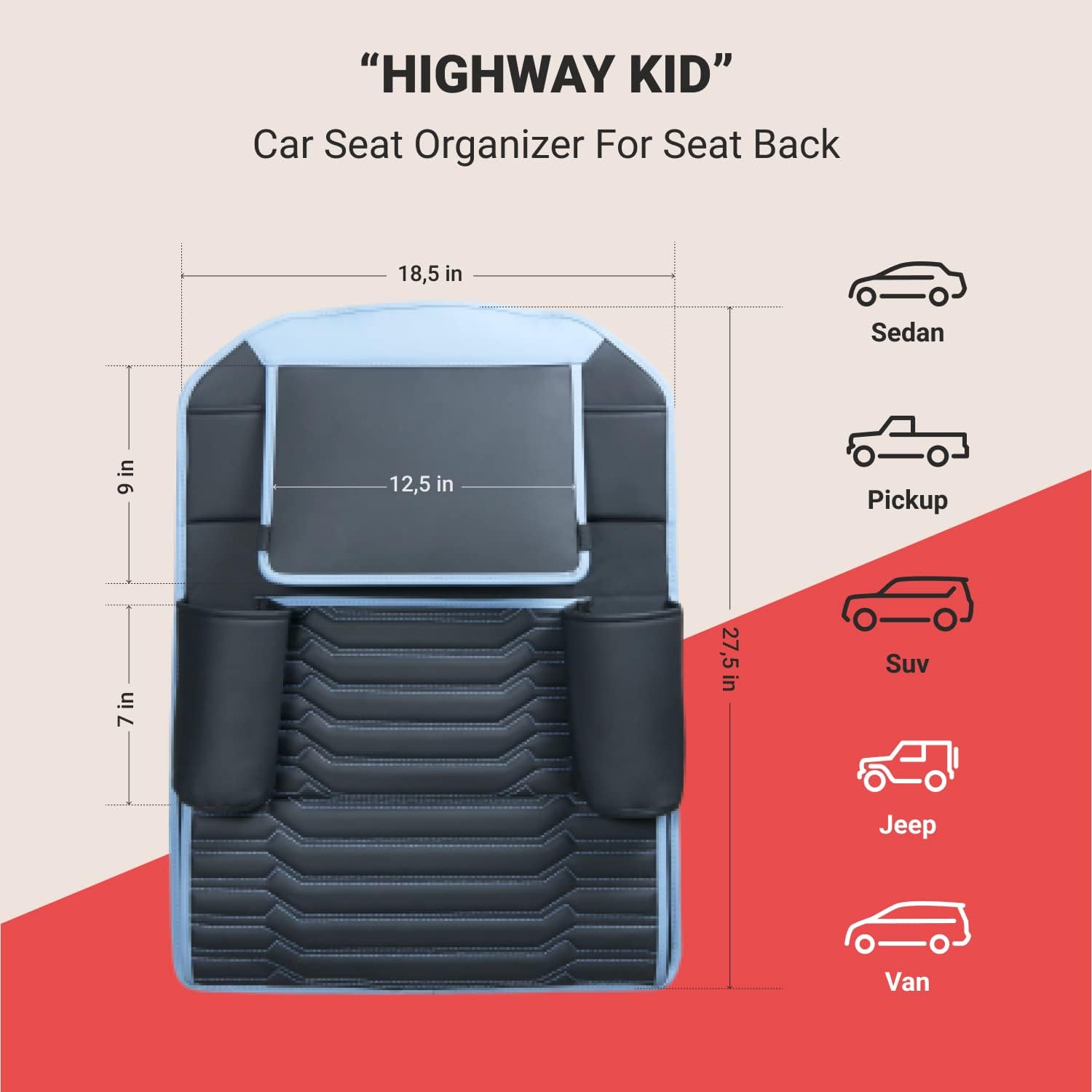 Black Navy Blue Pack of 2 Car Seat Organizer K138935