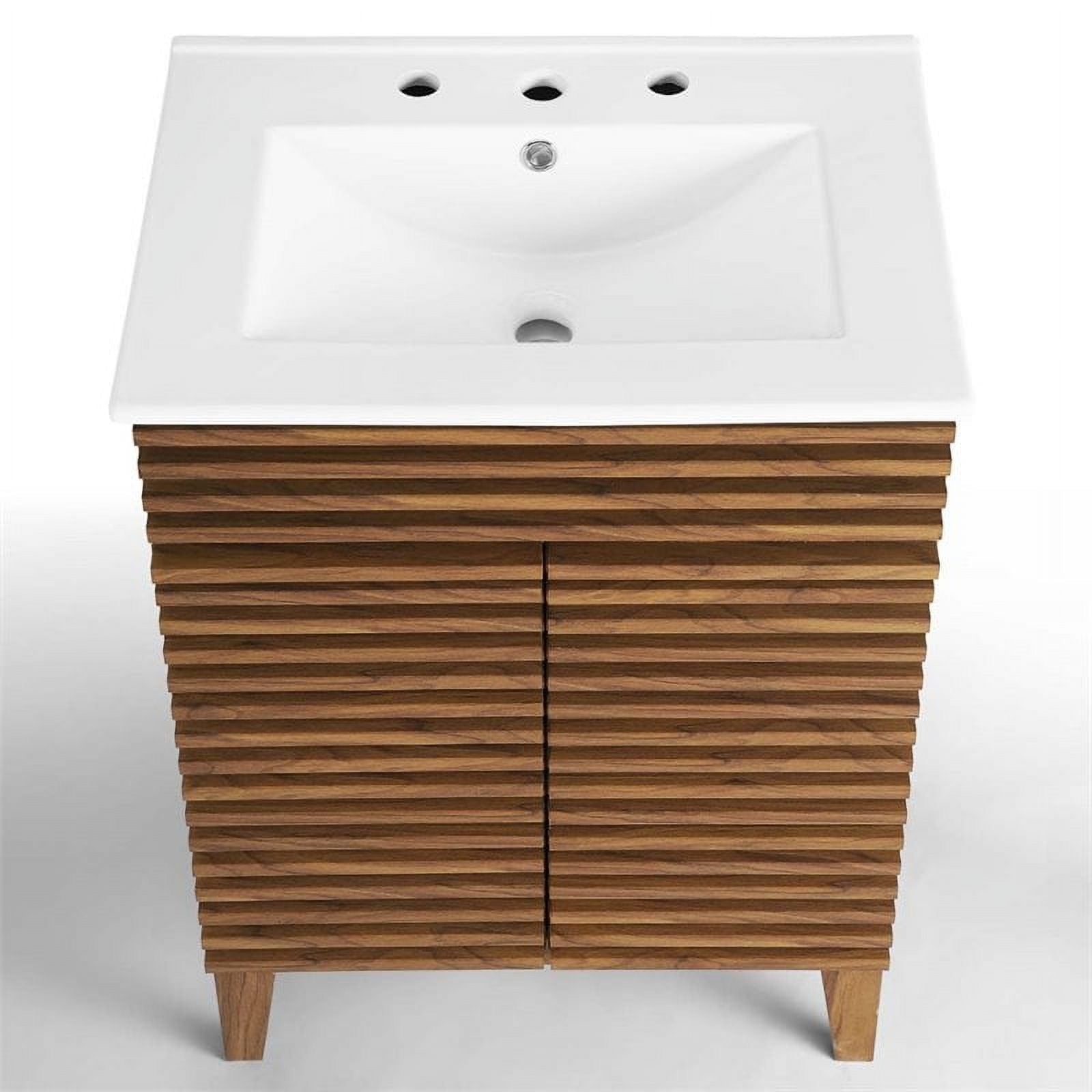 Walnut/White Wood Bathroom Vanity with Storage Shelf N15833
