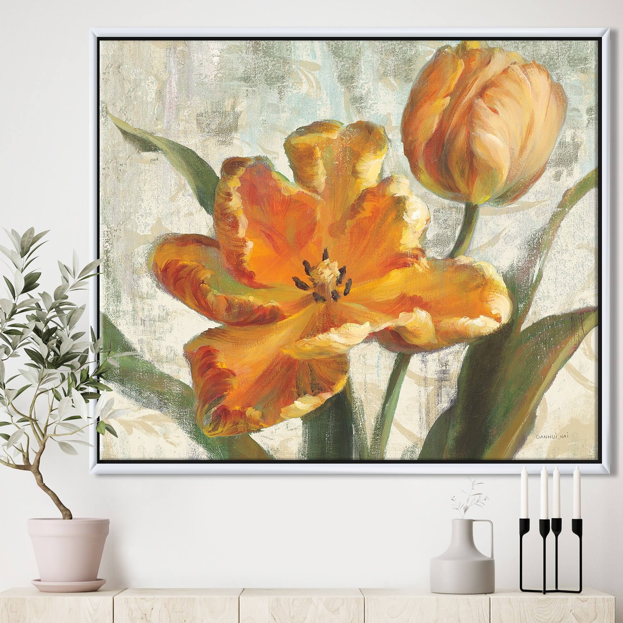 Green Ivory Framed Canvas - 44 in. Wide x 34 in. High - Gold R895920