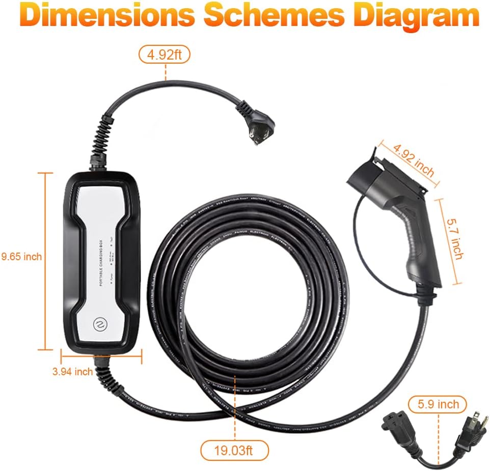 EV Charger Level 1/2 Switchable Current 10/16A NEMA 6-20 Plug with NEMA 5-15P Adapter 110V-240V Electric Car Charger S8766