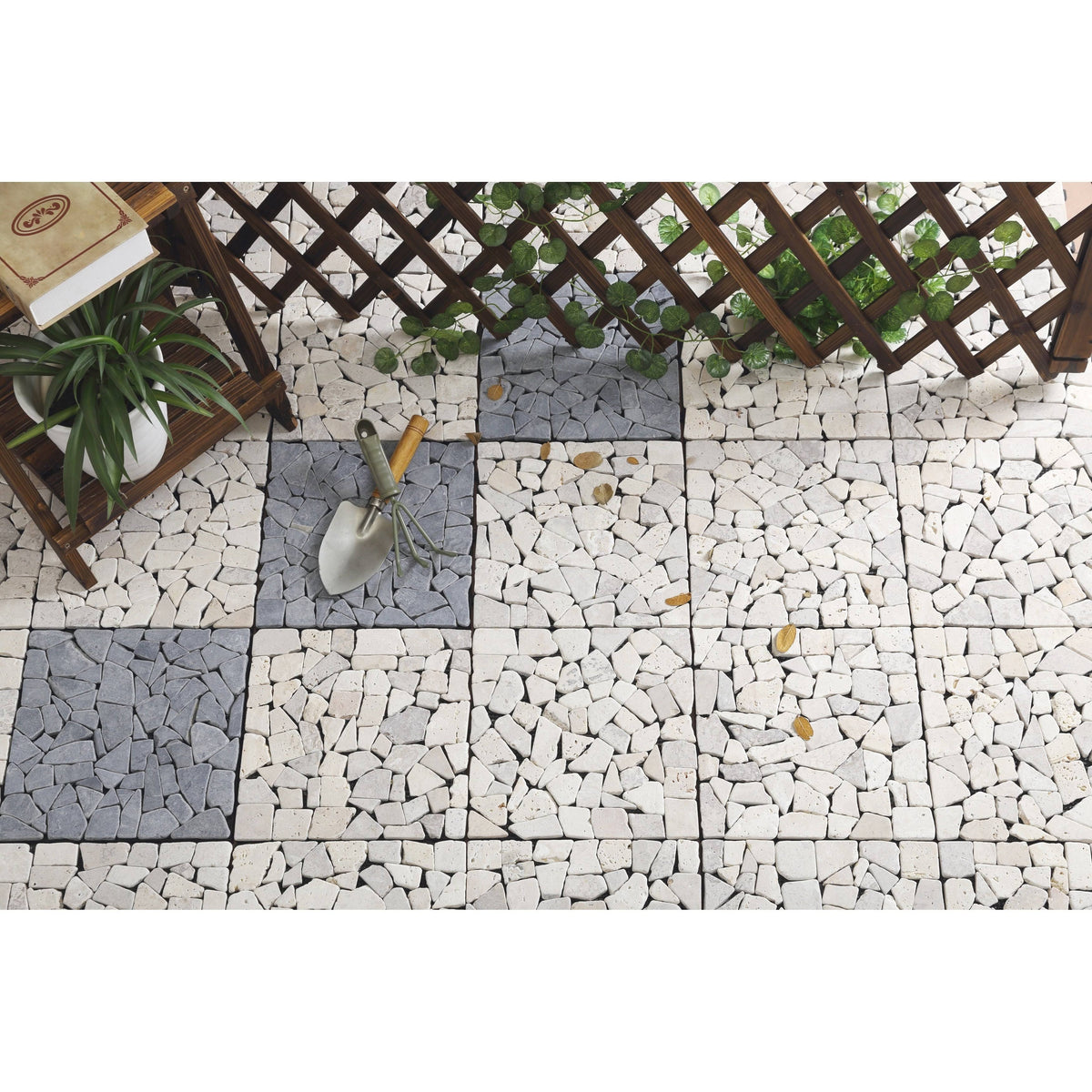 Natural Travertine Stone White Deck Tile, 6 PC Set A77881