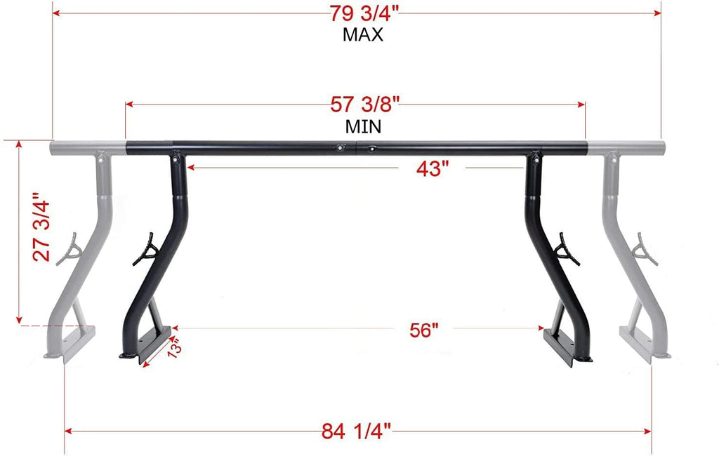 800LB Capacity Extendable Non-Drilling Pickup Rack Ladder Rack 2 Bars L1912