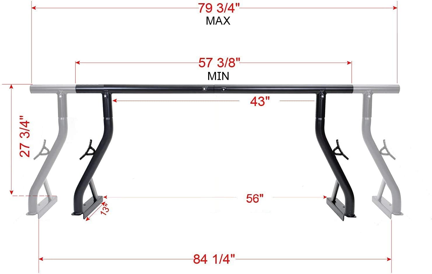 800LB Capacity Extendable Non-Drilling Pickup Rack Ladder Rack 2 Bars L1912