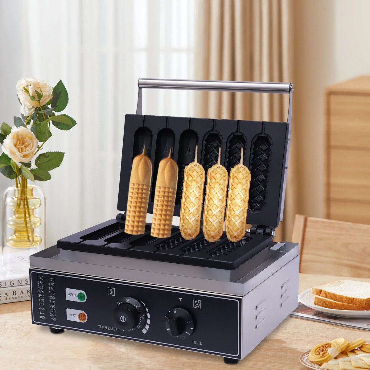 110V 6PCS Commercial Nonstick Electric Waffle Maker Machine 1500W E2258