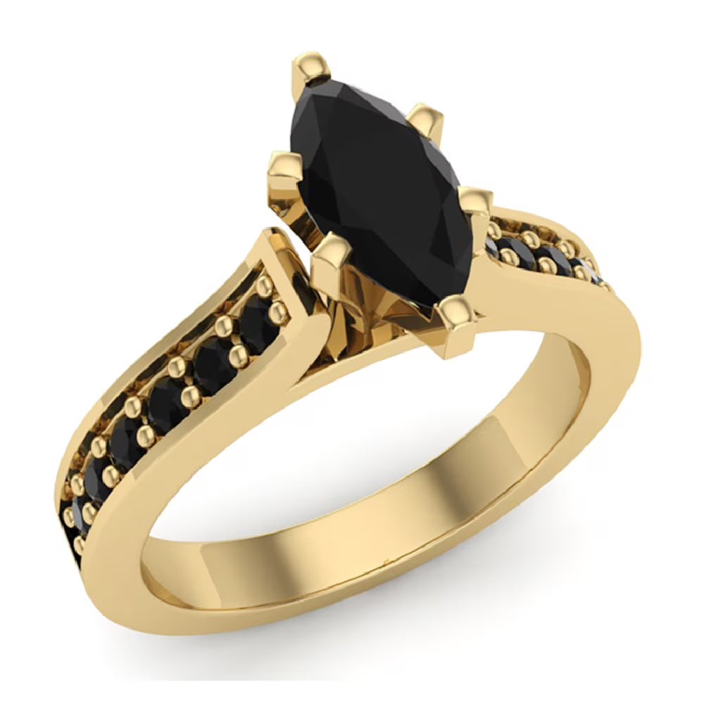 Marquise Cut Black Diamond Engagement Ring 14K Gold Q63974