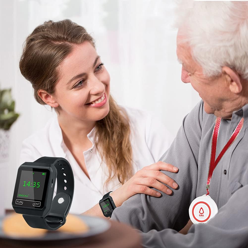 Wireless Caregiver Pager System with 1 Mobile Receiver 2 Call Buttons Q79290
