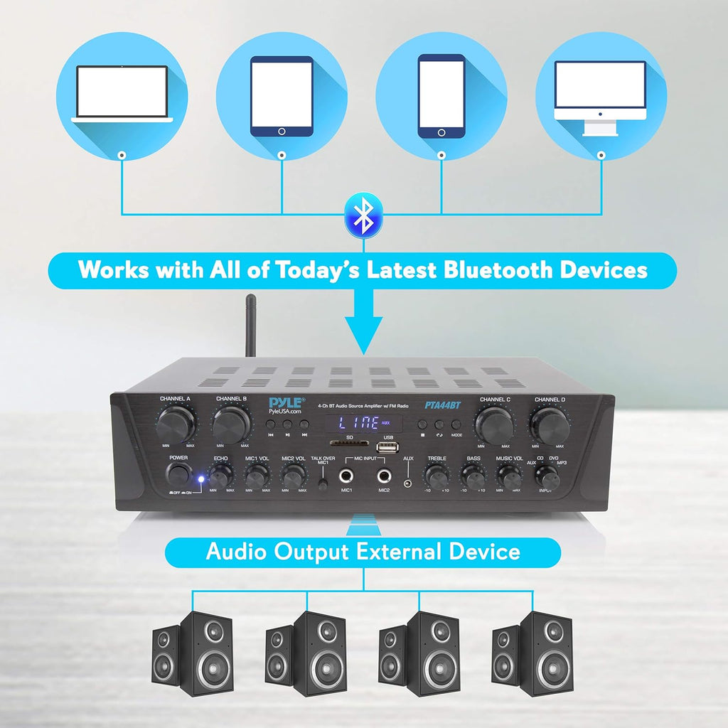 500W 4 Channel Stereo Bluetooth Amplifier with USB, FM, Microphone in A605