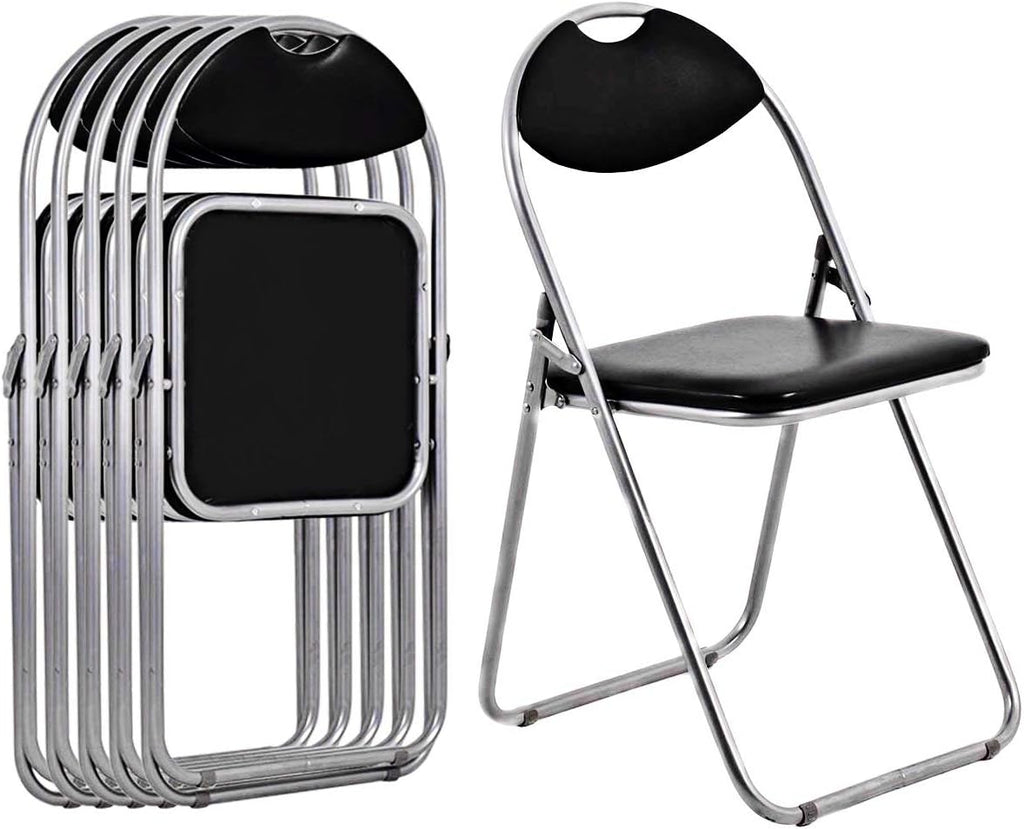 6 Pack Aluminum Folding Chairs with Padded Seats and Carrying Handle, Black L322