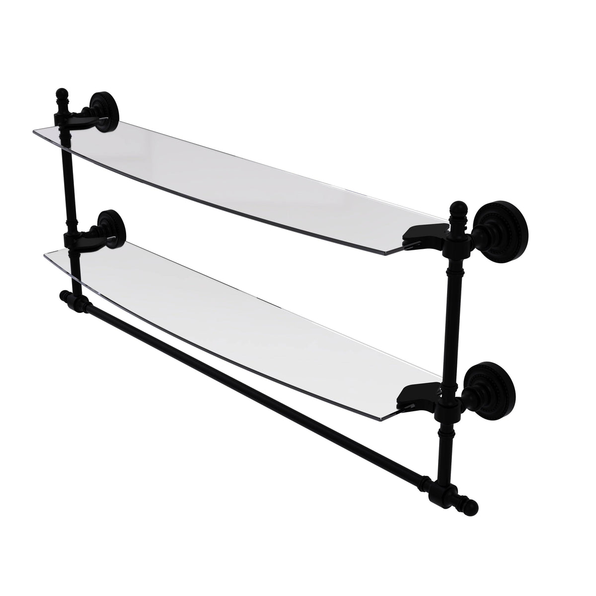 Two Tiered Glass Shelf with Towel Bar - Satin Chrome - 24 inch M95302