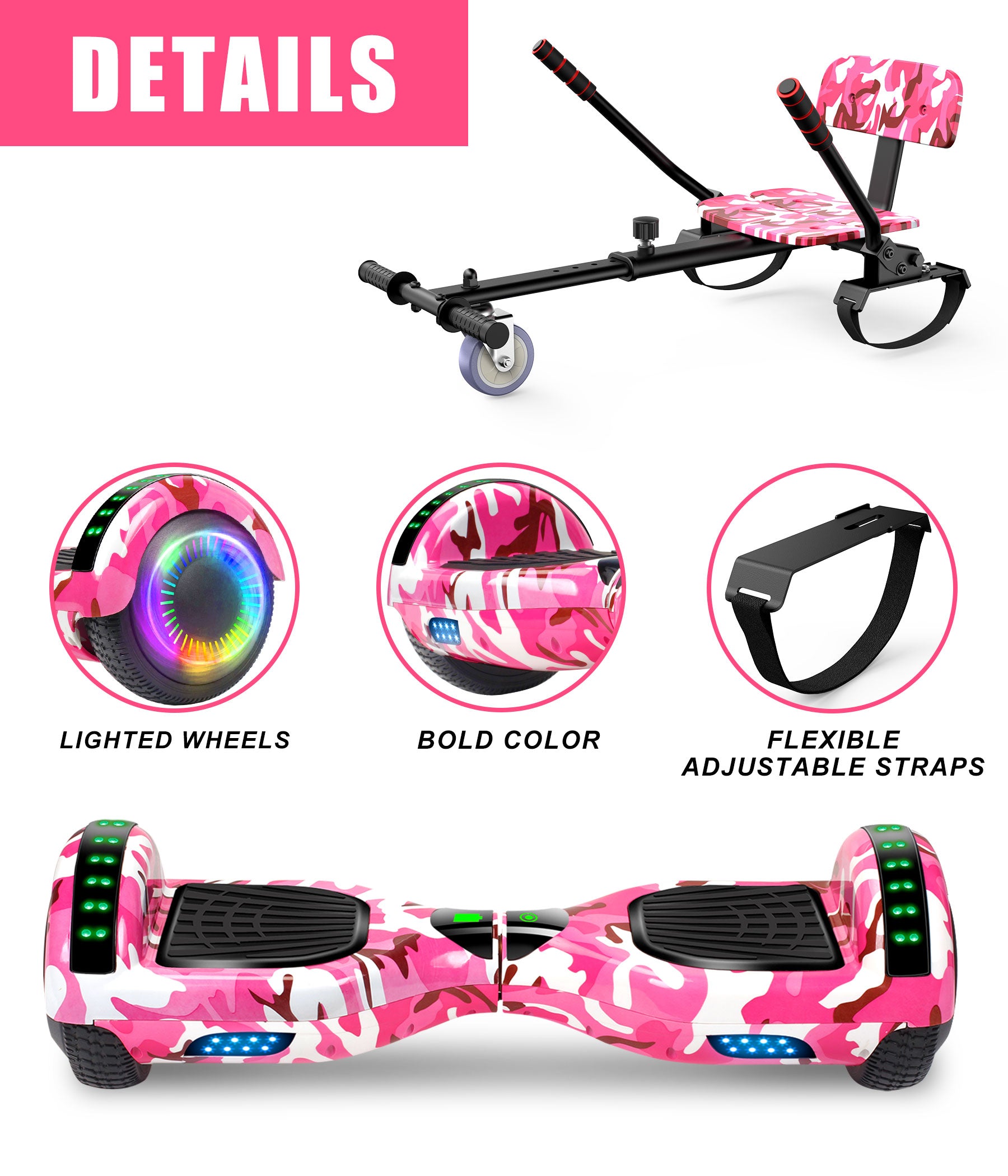 Camo Pink Hoverboard with Hoverkart Set O613