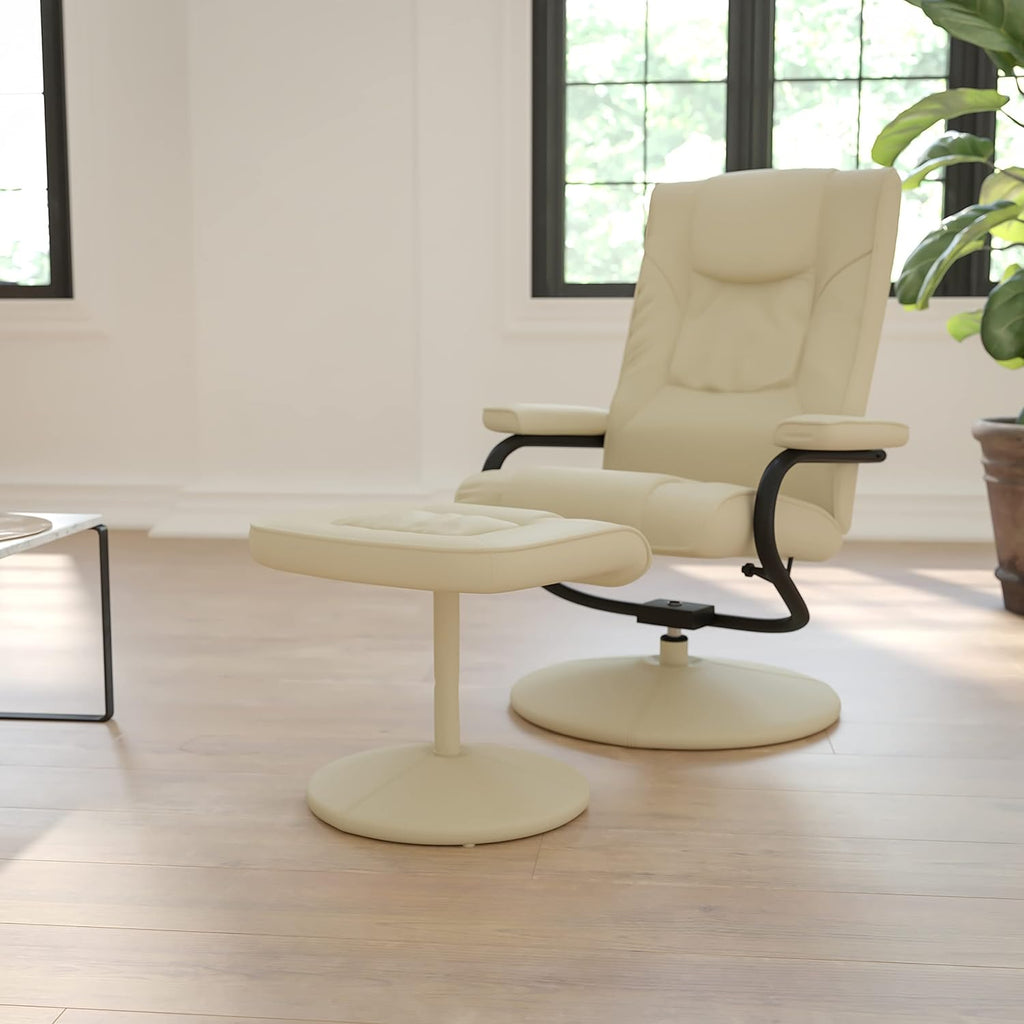 Cream Leathersoft Recliner/Ottoman H1179