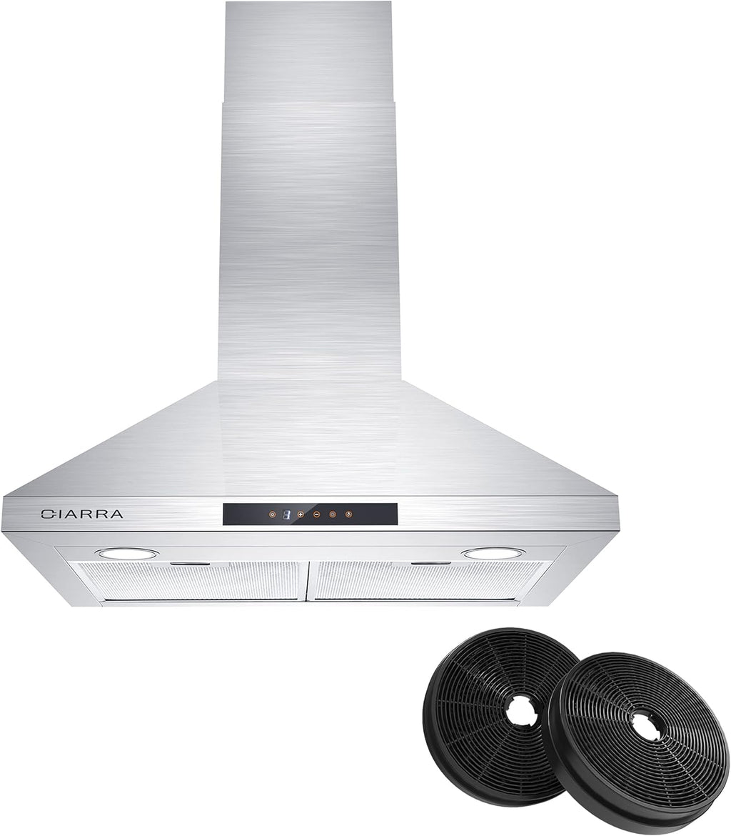 Wall Mount Range Hood 30 inch 450 CFM Ducted and Ductless Convertible T9188