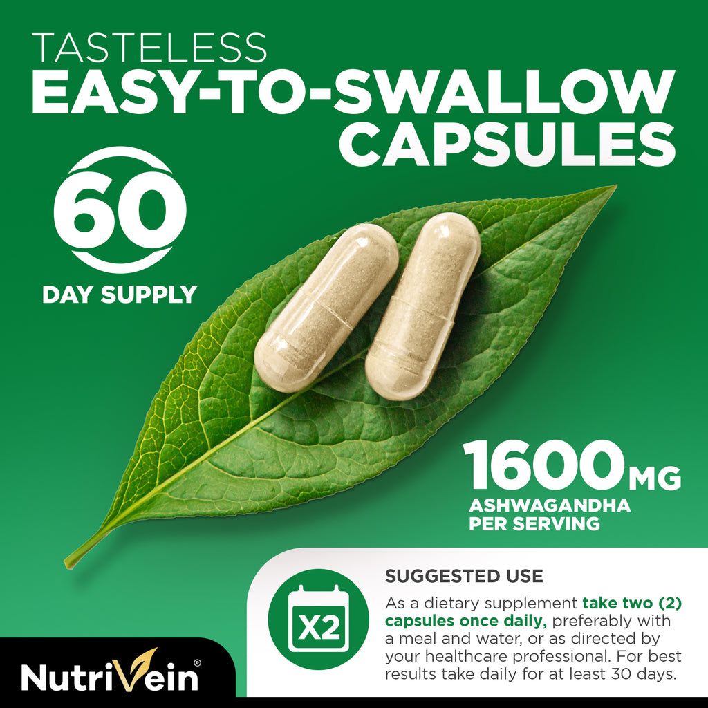 Organic Ashwagandha Capsules 1600mg 120 Vegan Pills J72675