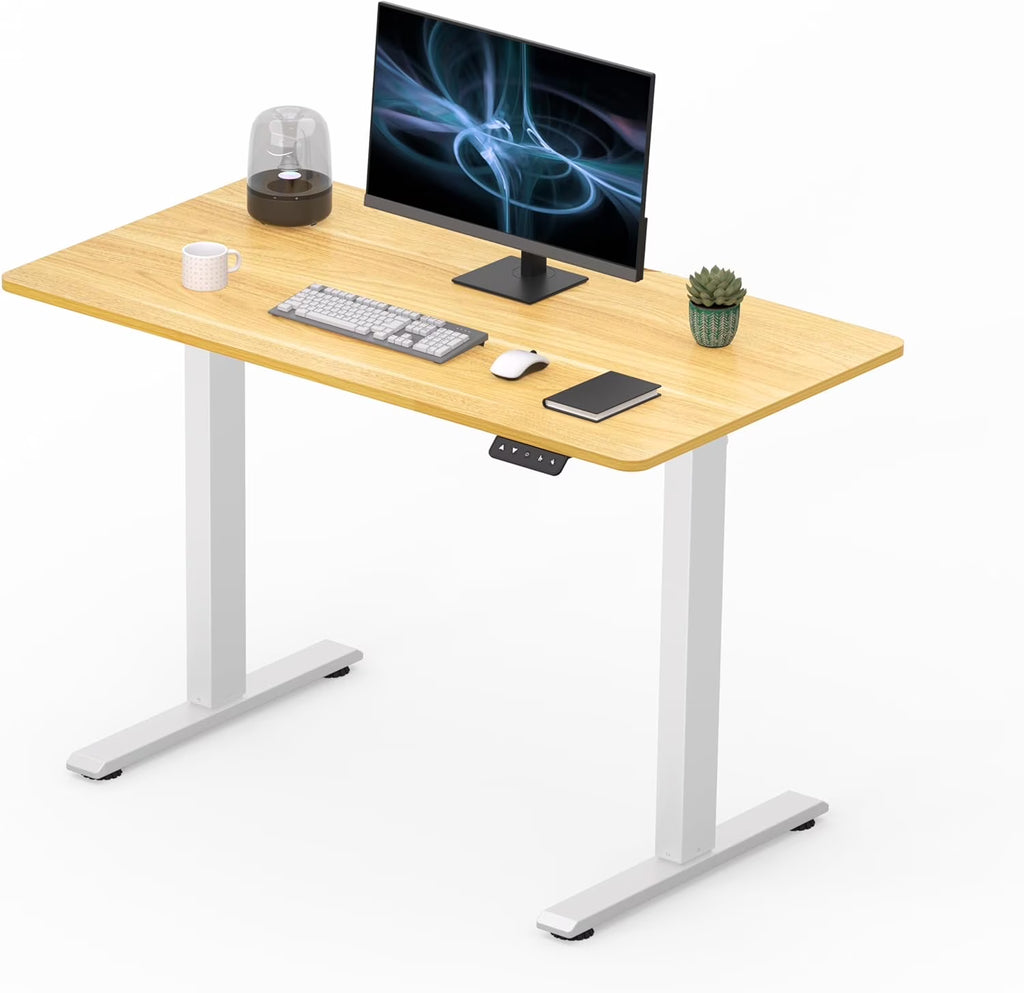 Adjustable Electric Standing Desk, 44 x 24 Inch, Maple Top White Frame S815398