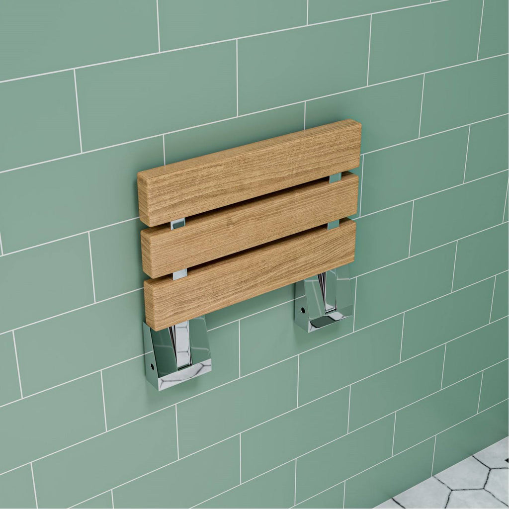Brushed Nickel 16x22 Folding Teak Wood Shower Seat Bench K6046