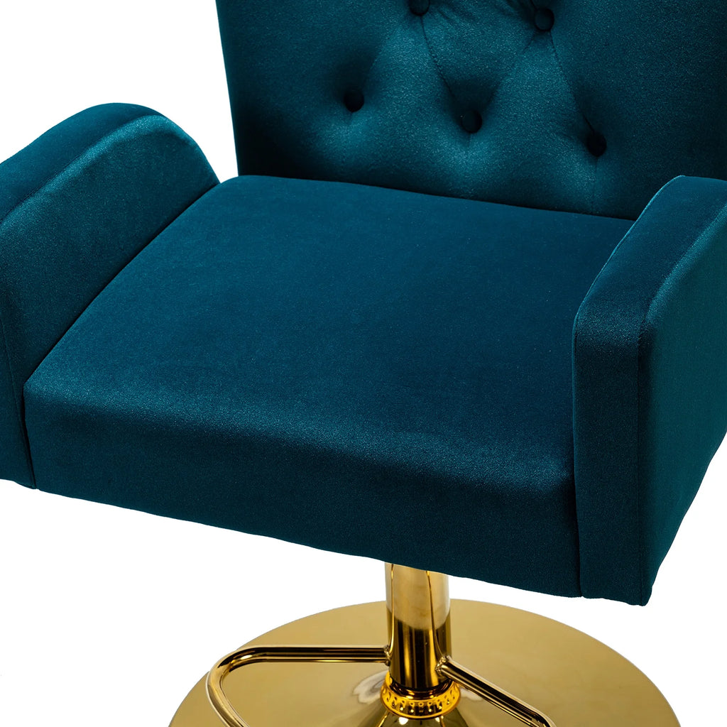 Teal Velvet Swivel Adjustable Counter Height Bar Stool with Footrest Gold Round Base I342