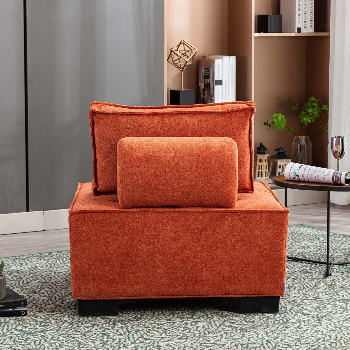 Modern Fabric Armless Modular Sofa Ottoman Orange R457
