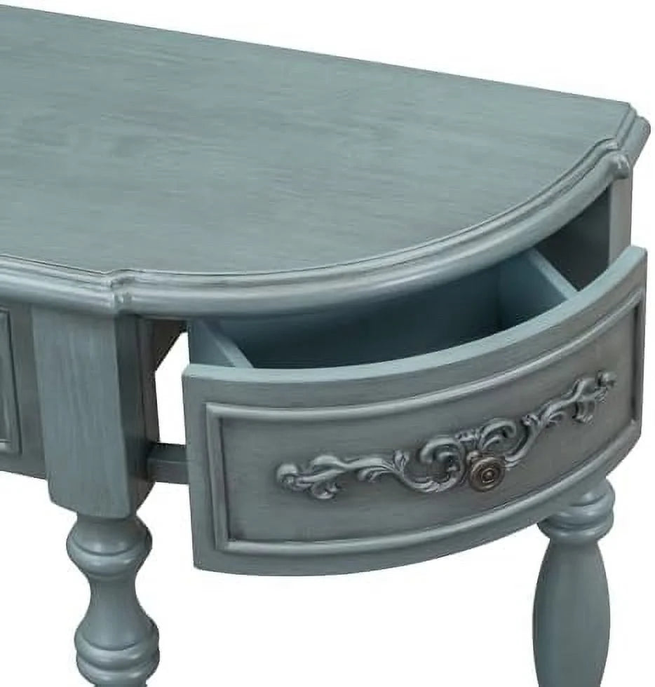 Retro Curved Console Table with 2 Top Drawers and Solid Wooden Frame V199026