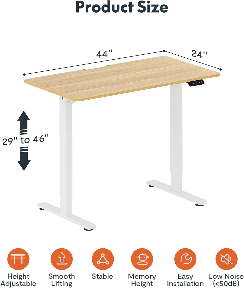 Adjustable Electric Standing Desk, 44 x 24 Inch, Maple Top White Frame S815398