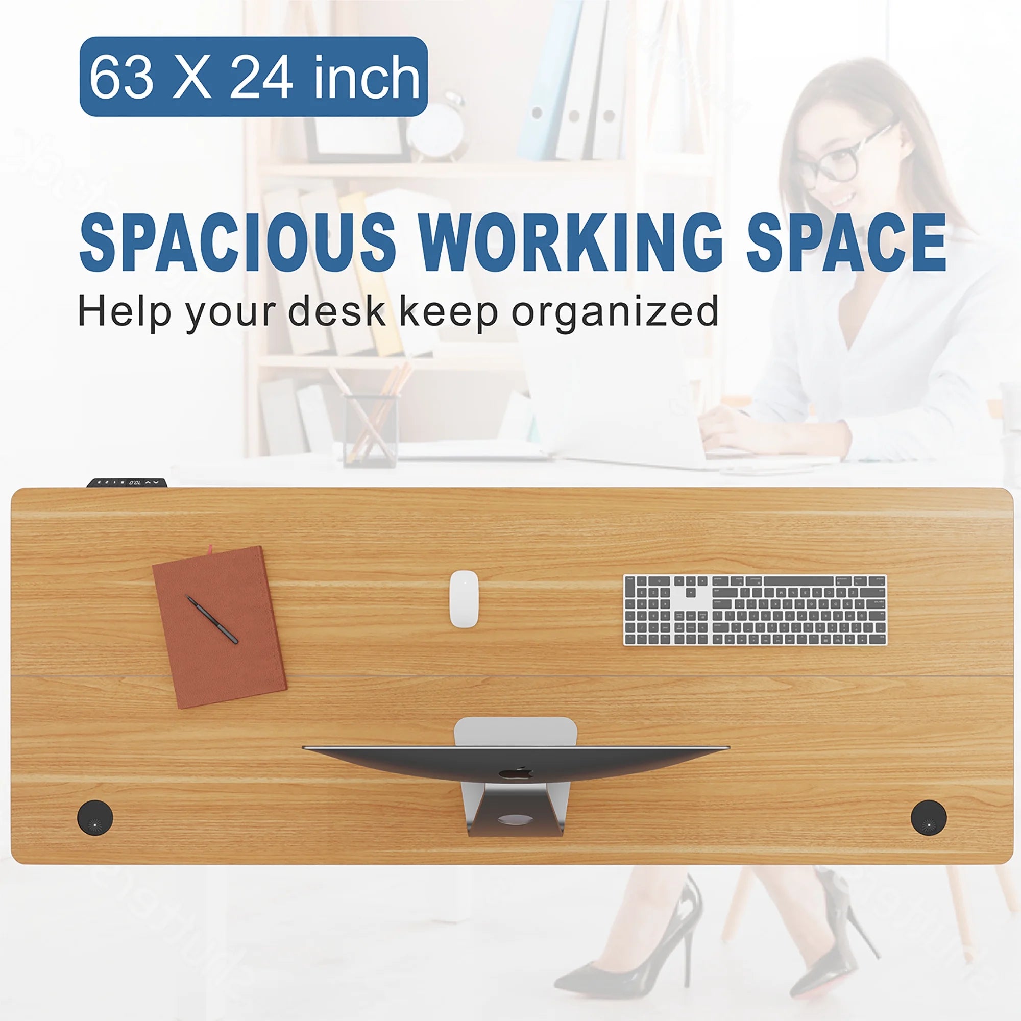 White Frame Maple Top Electric Height Adjustable Standing Desk C87357