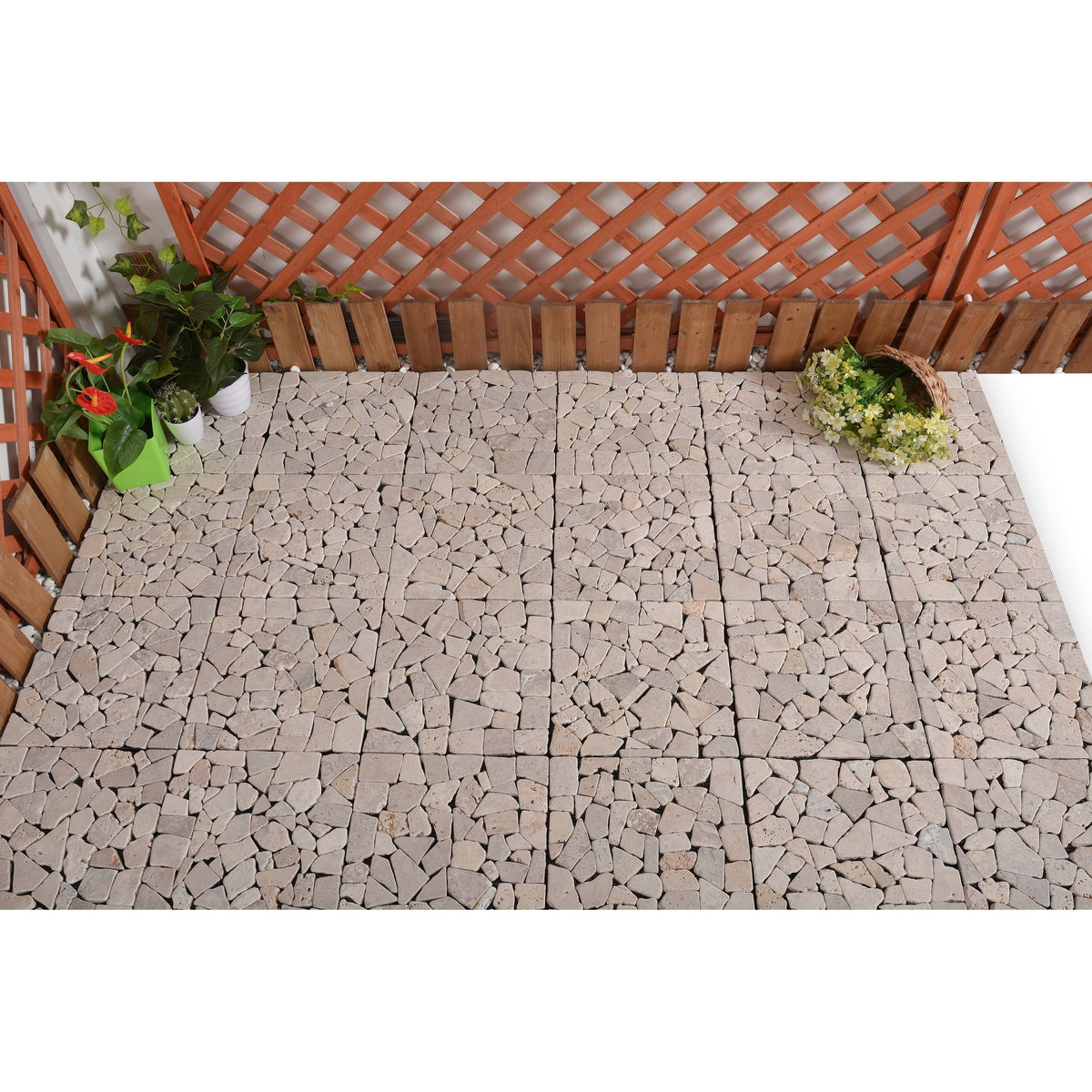 Natural Travertine Stone White Deck Tile, 6 PC Set A77881
