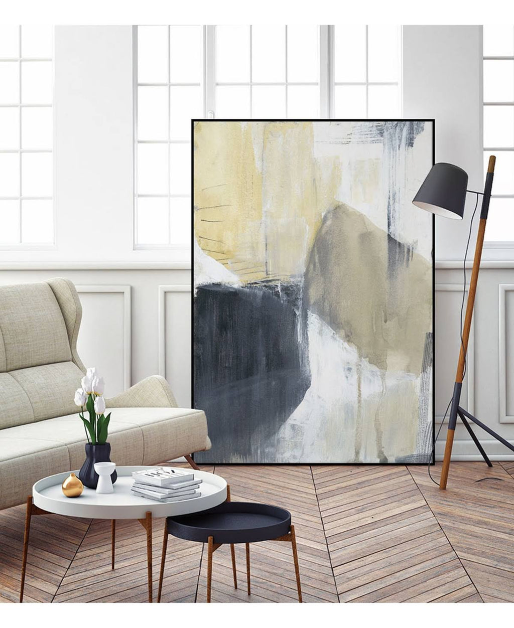 Neutral Divide I Framed Canvas - Brown C10079
