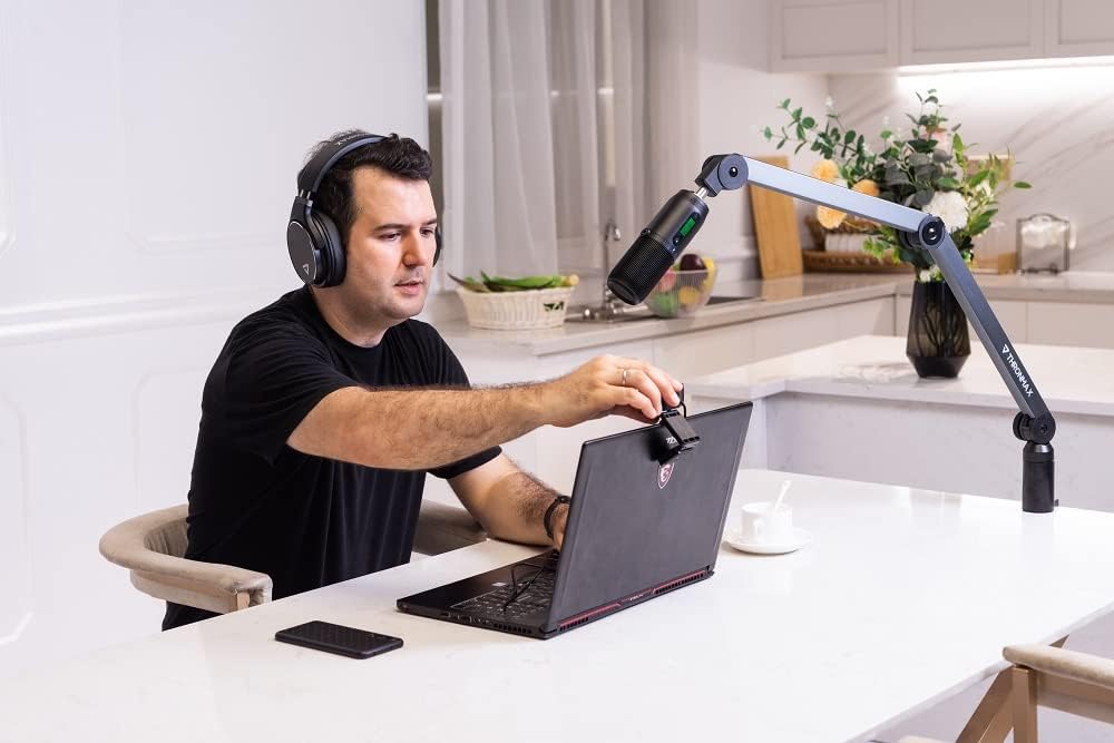 Adjustable Aluminium Microphone Boom Arm Stand with 10 feet Type C USB Cable, Pack of 2 S8264