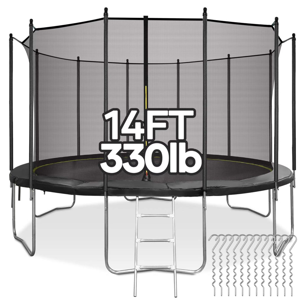 14 FT Trampoline with Ladder, Safety Enclosure, Wind Stakes F432