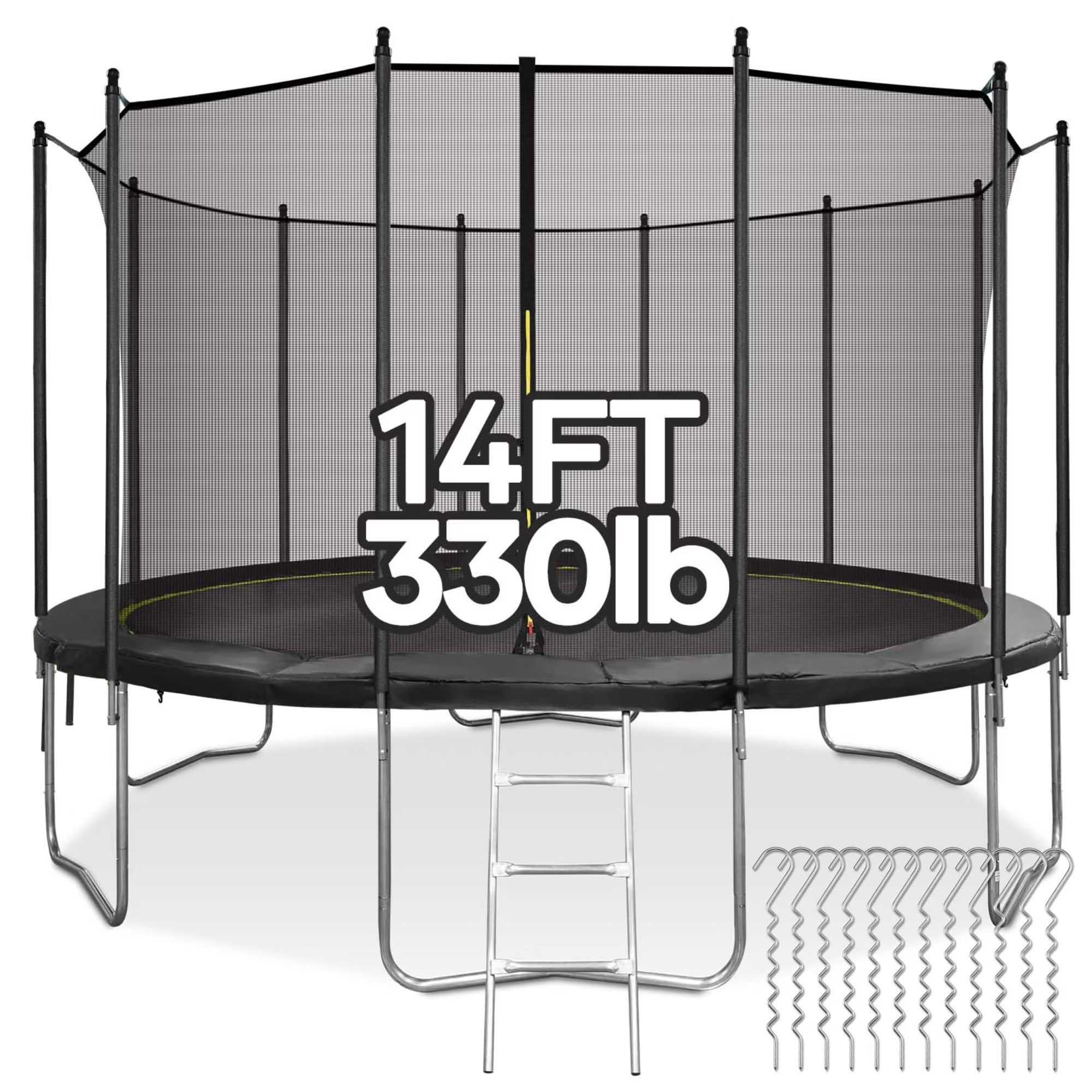 14 FT Trampoline with Ladder, Safety Enclosure, Wind Stakes F432