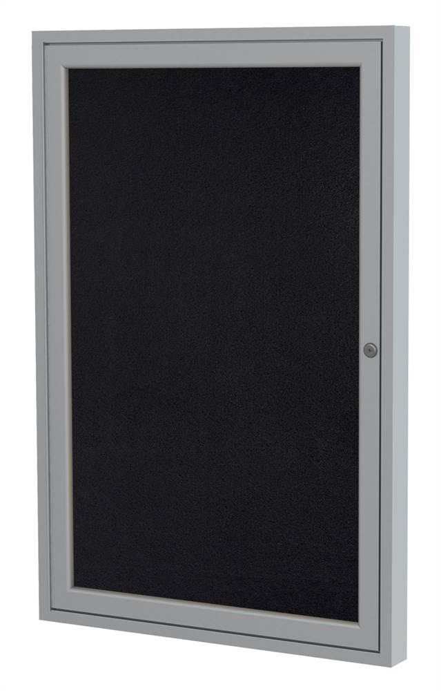 Black 1-Door Enclosed Recycled Rubber Bulletin Board C978