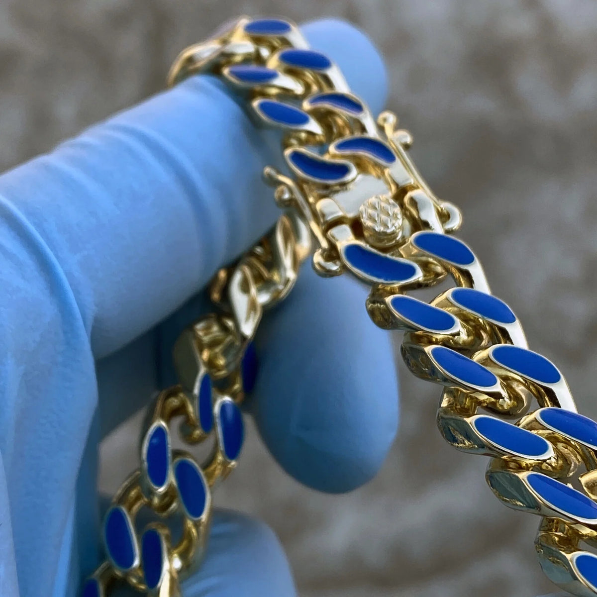 14K Gold Plated Miami Cuban Necklace Blue Enamel Chain 20" x 10.5 MM T1966