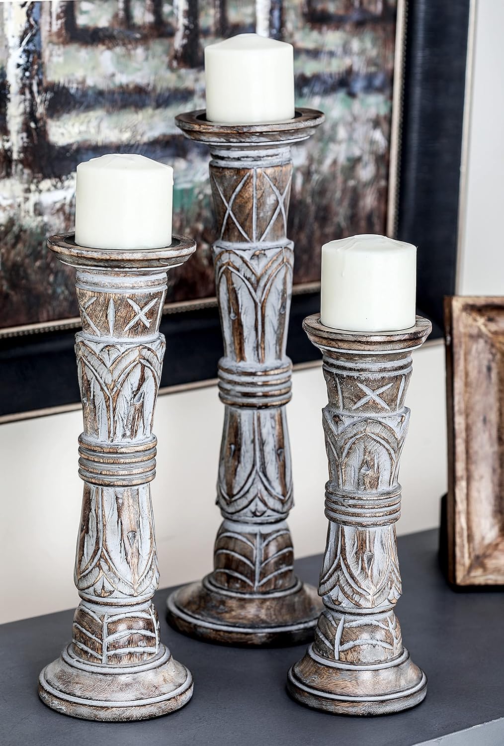 Set of 3 Wooden Candle Holder A3420