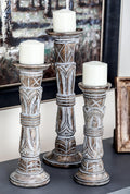 Set of 3 Wooden Candle Holder A3420