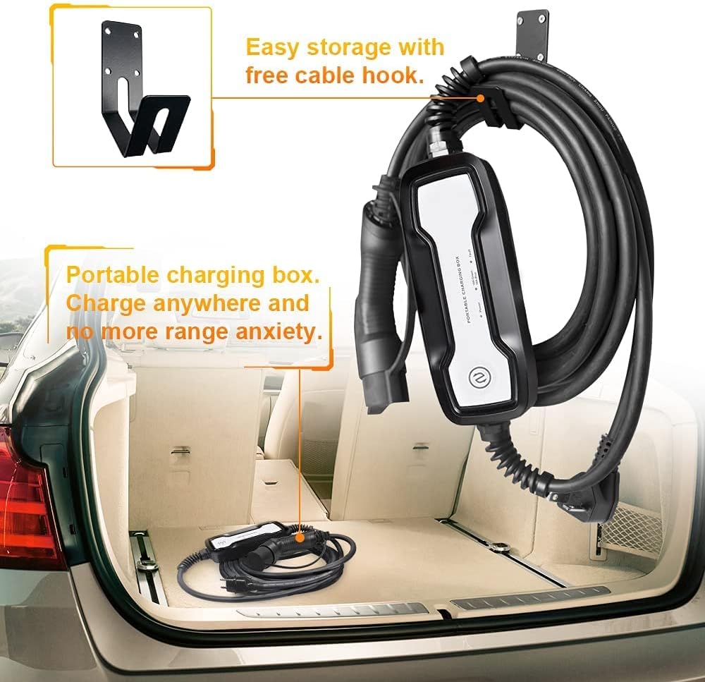 EV Charger Level 1/2 Switchable Current 10/16A NEMA 6-20 Plug with NEMA 5-15P Adapter 110V-240V Electric Car Charger S8766