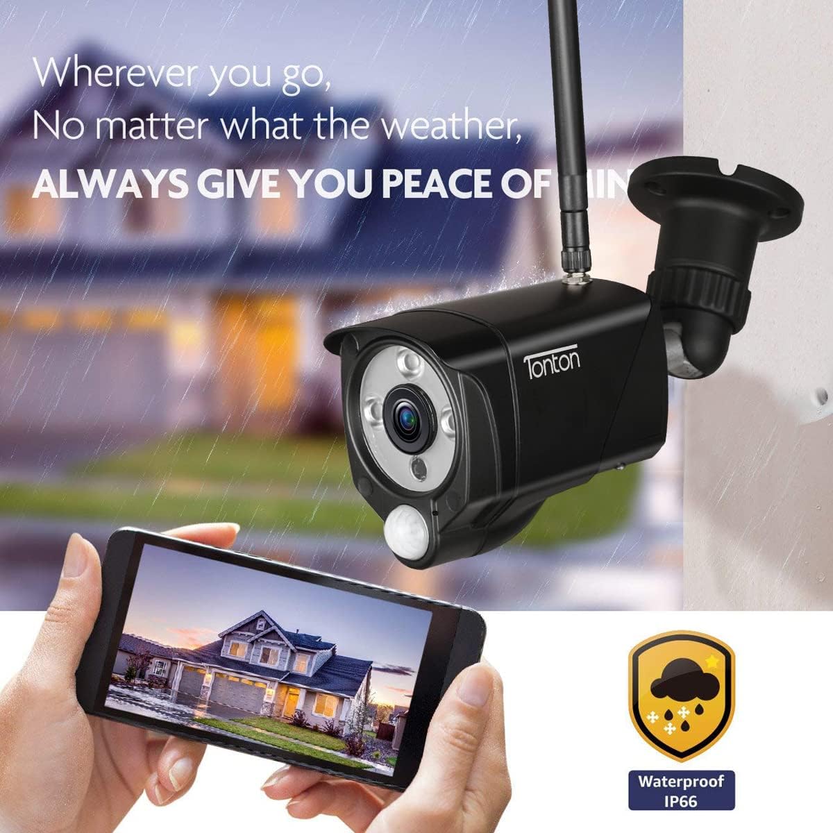Wireless All-in-One Security Camera System with 16 Inch Monitor, 8CH WiFi NVR with 1TB HDD, 4PCS 3MP Outdoor Bullet IP Cameras with PIR Sensor, Floodlight, Black Y9424