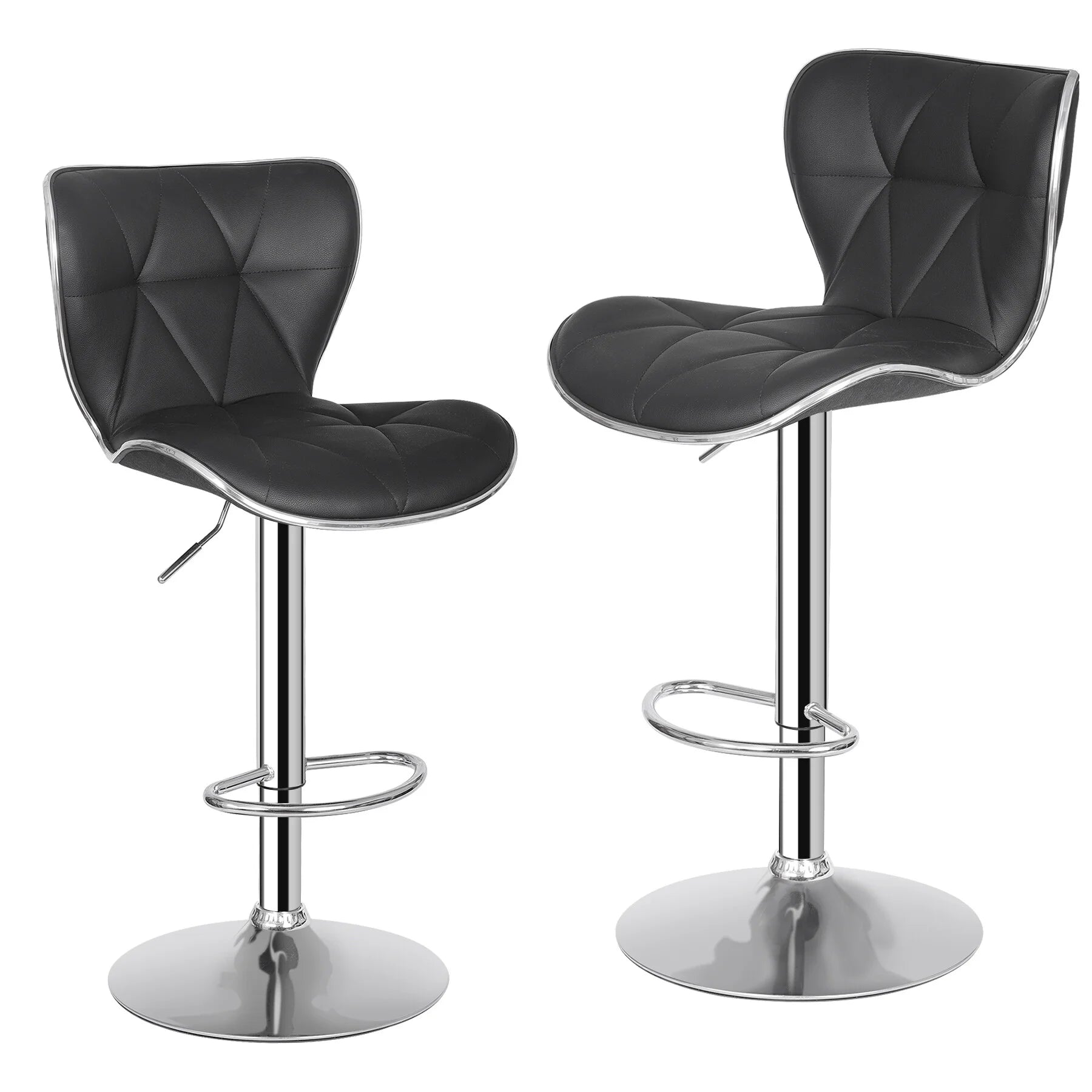 2 Pcs Adjustable Swivel PU Leather Bar Stools W8928