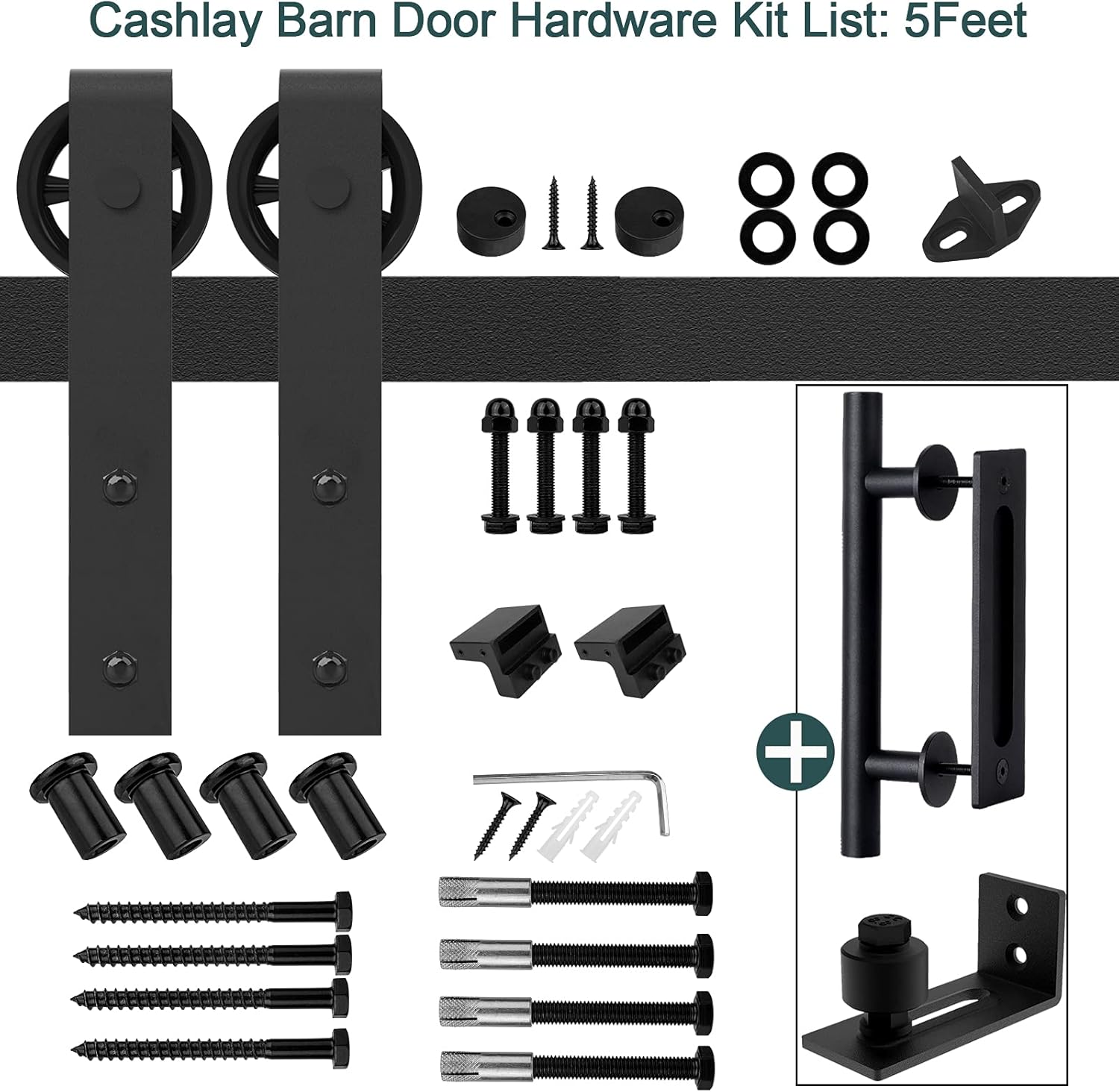 8FT Heavy Duty Sliding Door Hardware with 12 Handle & Floor Guide Q325