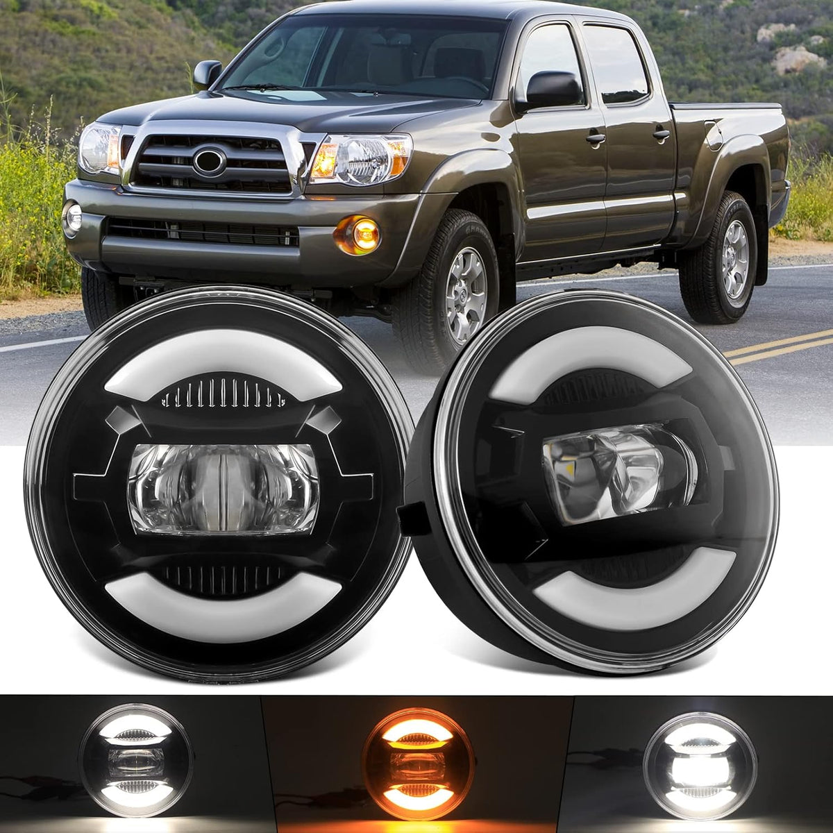 LED Fog Light Assembly with White DRL/Amber Turn Signal, Black, Pack of 2 U7768