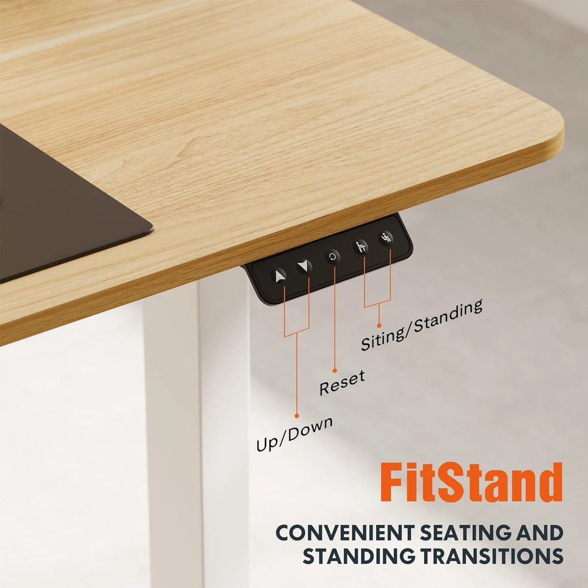 Adjustable Electric Standing Desk, 44 x 24 Inch, Maple Top White Frame S815398
