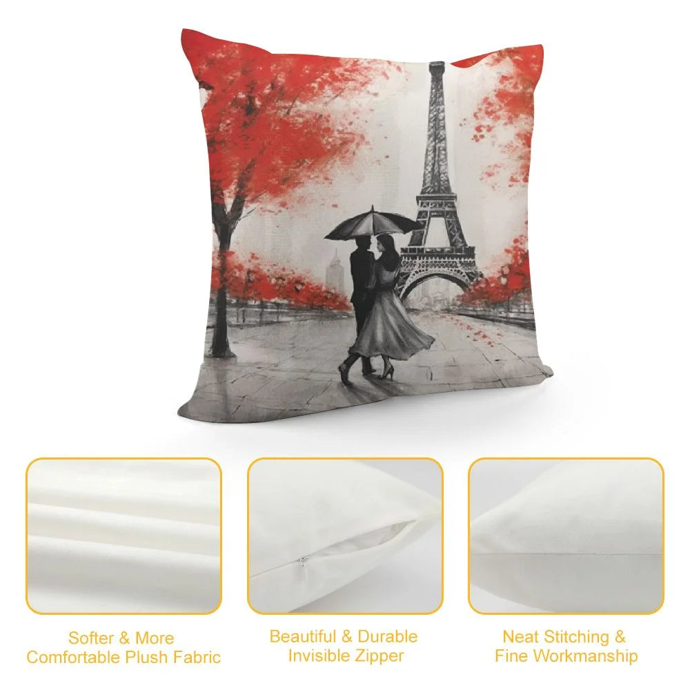 Eiffel Tower Decorative Square Throw Pillow Covers Paris Couple On Street Oil Painting Maple Tree Farmhouse Rectangle Cushion Cover Pillowcases Cushion Cover I407